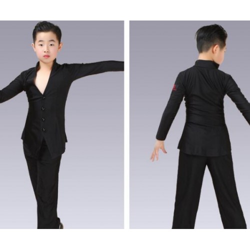 Wholesale boy latin dance shirts children black white stage performance modern ballroom dancing tops 